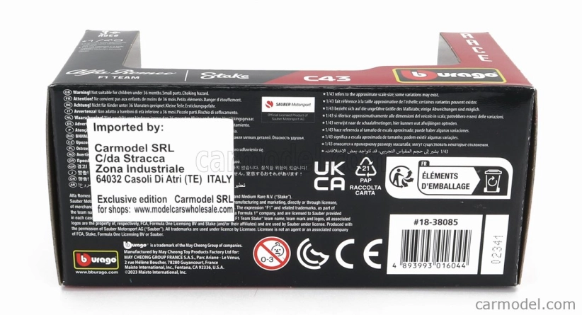 Bburago Alfa romeo F1 C43 Team Stake N 24 Season 2023 Guanyu Zhou 1:43 čierno-červená