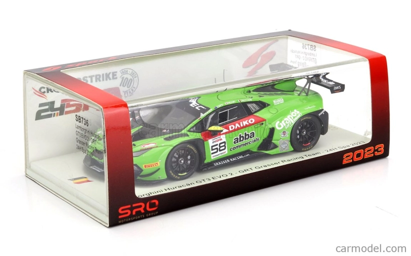 Spark-model Lamborghini Huracan Gt3 Evo 2 Team Grasser Racing 24h Spa 2023 F.crestani - S.neary - G.tweraser - R.capo 1:43 Green Black