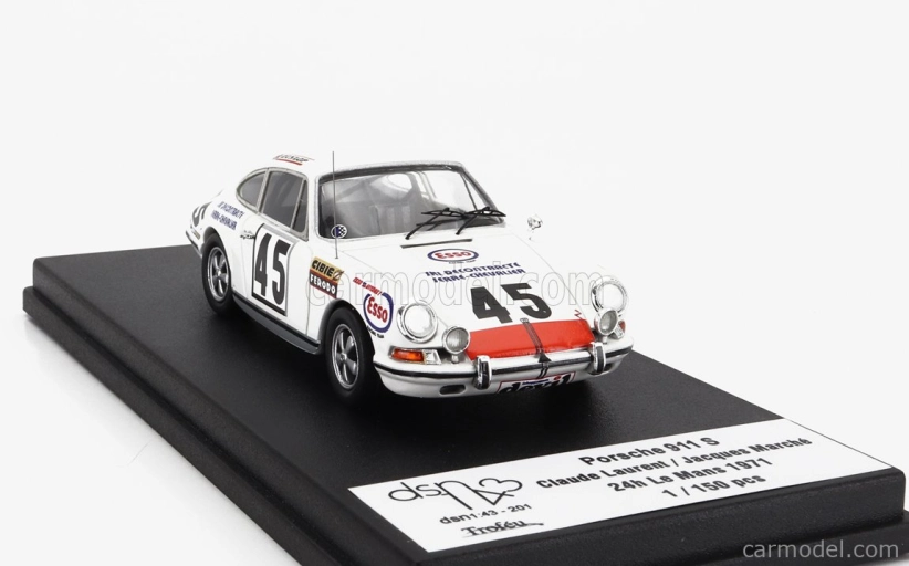 Trofeu Porsche 911s Coupe Team C.laurent N 45 24h Le Mans 1971 Claude Laurent - Jacques Marche 1:43 Bílá Červená