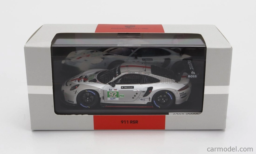 Spark-model Porsche 911 991-2 Rsr-19 4.2l Team Porsche Gt N 92 24h Le Mans 2022 Michael Christensen - Kevin Estre - Laurens Vanthoor 1:43 Bielo-sivo-červená