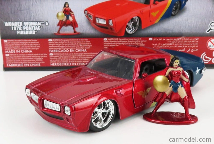 Jada Pontiac Firebird With Wonder Woman Figure 1972 1:32 Červená Modrá