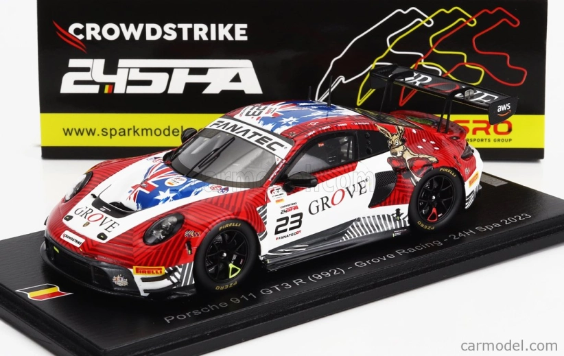 Spark-model Porsche 911 992 Gt3 R Team Grove Racing N 23 24h Spa 2023 S.grove - B.grove - A.de Pasquale - E.bamber 1:43 Červená Biela
