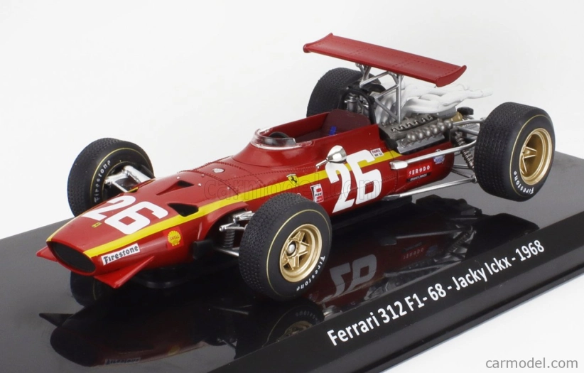 Edicola Ferrari F1 312 F1-68 N 26 Sezóna 1968 Jacky Ickx - Con Vetrina - s vitrínou 1:24 červená biela