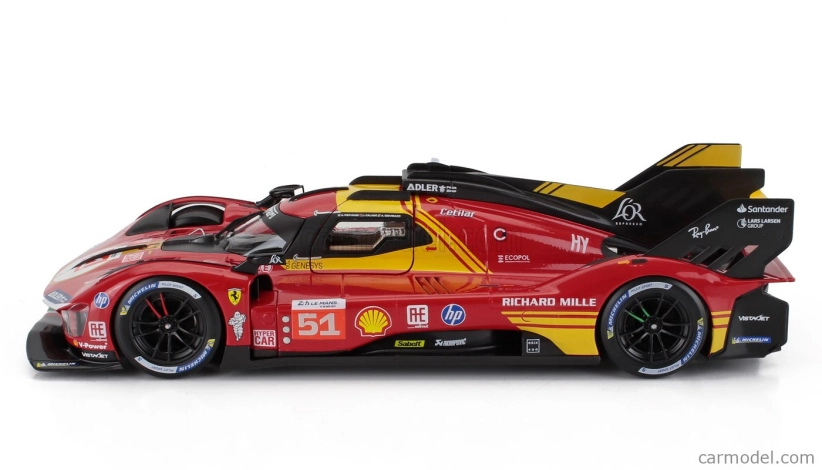 Bburago Ferrari 499p 3.0l Turbo V6 Team Ferrari Af Corse N 51 3rd 24h Le Mans 2024 Alessandro Pier Guidi - James Calado - Antonio Giovinazzi - Con Vetrina - With Showcase 1:18 Red