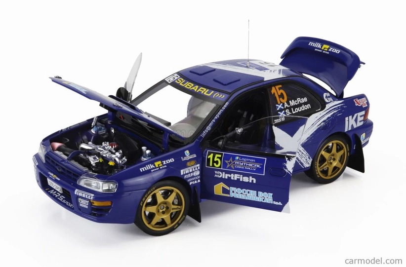 Sun-star Subaru Impreza 555 N 15 Rally Mythical Cars 2023 Alister Mcrae - Stuart Loudon Logiman 1:18 Modrá Bílá