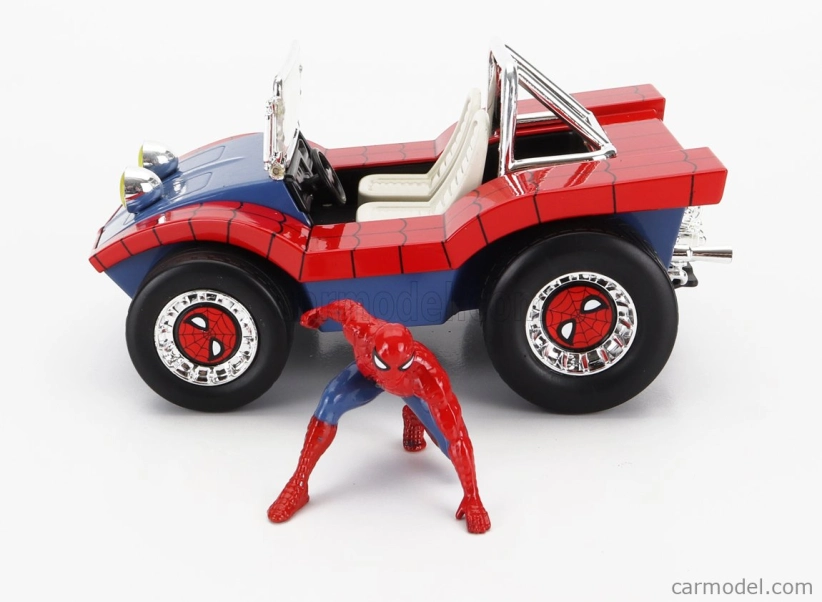 Jada Mayers manx Buggy With Spiderman Figure Marvel 1964 1:24 Modrá Červená
