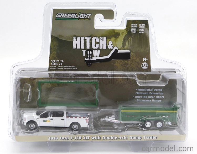 Greenlight Ford usa F-150 Pick-up 2018 With Small Cargo Ups Trailer 1:64 Bílá Zelená