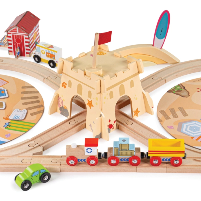 Bigjigs Rail Drevené vláčikové koľaje Čistenie pobrežia 70 kusov