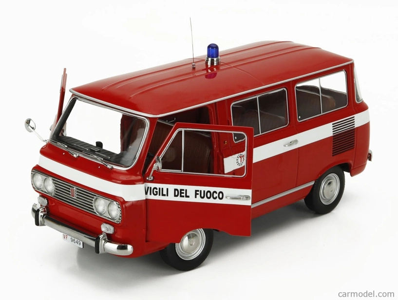 Mitica-diecast Fiat Fiat 850 Familiare Vigili Del Fuoco 1970 - Interno Brown 1:18 Red