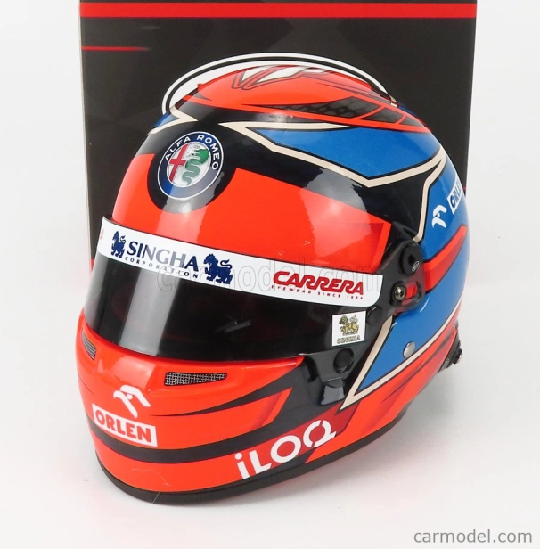Mini prilba Bell helma F1 Casco Prilba Alfa Romeo C41 Team Orlen Racing N 7 Italy Imola Gp 2021 Kimi Raikkonen 1:2 Red Light Blue