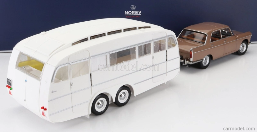 Norev Peugeot 404 With Caravan Roulotte Henon 1965 1:18 Brown Met