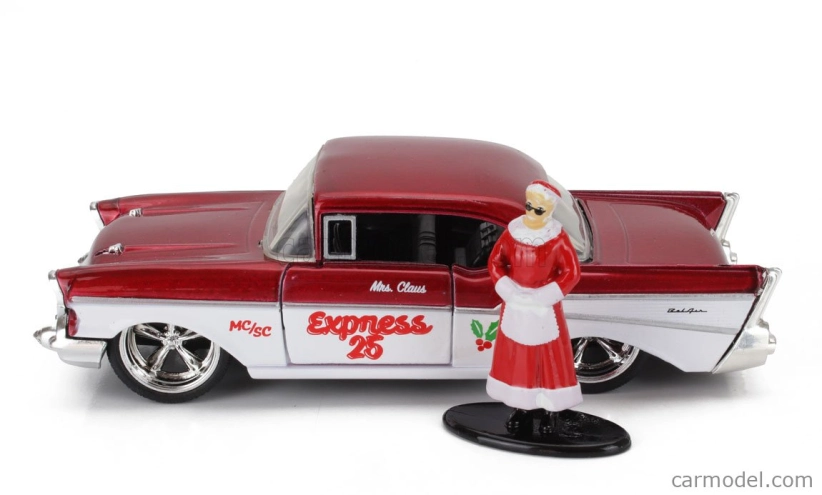 Jada Ford usa Set Holiday Rides 2022 - Pick-up 1941 s Chevroletom Bel Air 1957 so Santa Clausom (Babbo Natale) a pani Santa Clausovou figúrkami 1:32 červená s bielou