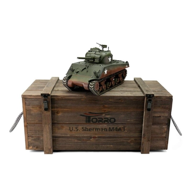 TORRO tank PRO 1/16 RC M4A3 Sherman 75 mm kamufláž zelená – infra IR – servo