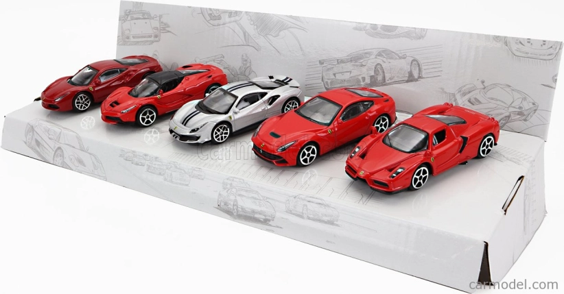 Bburago Ferrari Set 5x 488 Gtb – Enzo – 488 Pista – F-12 Berlinetta – Laferrari 1:64