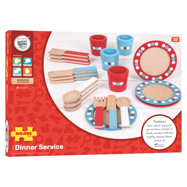 Bigjigs Toys Drevená jedálenská súprava s bodkami