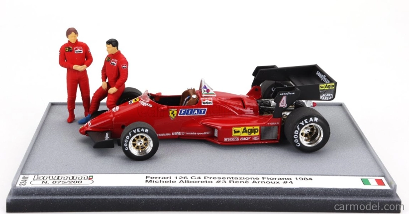 Brumm prom Ferrari F1 126c4 N 0 Presentazione Fiorano Season 1984 With Michele Alboreto And Rene Arnoux Driver Figures 1:43 Červená Černá