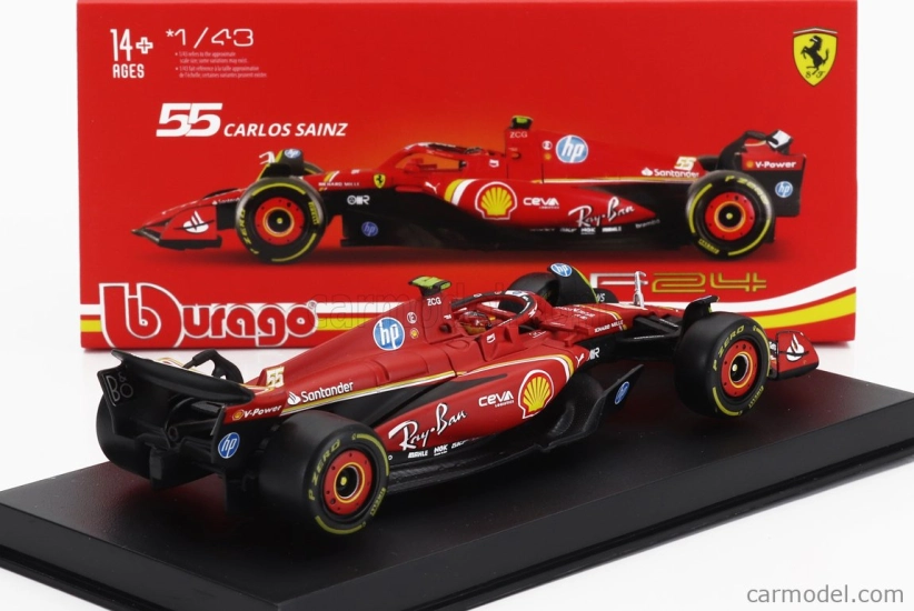 Bburago Ferrari F1 Sf-24 Team Scuderia Ferrari N 55 5th Emilia Romagna Imola Gp 2024 Carlos Sainz – With Pilot And Showcase 1:43 červená čierna