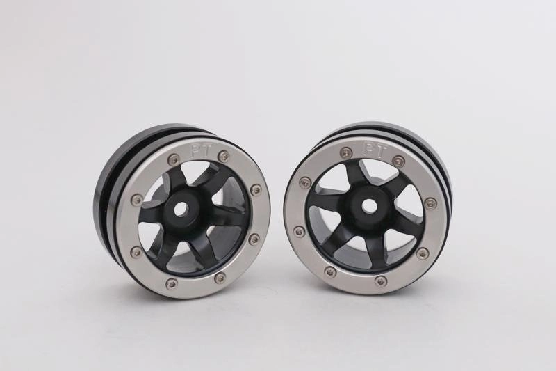 Kovové Beadlock CNC disky 1,9 PT Wave Black/Silver, 2 ks