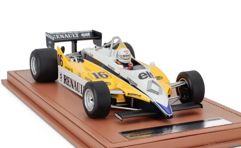 Tecnomodel Renault F1  Re30b V6 Turbo Team Renault Elf N 16 Winner France Gp (with Pilot Figure) 1982 Rene Arnoux 1:18 Bílá Žlutá Černá
