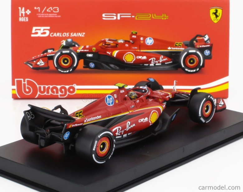 Bburago Ferrari F1 Sf-24 Team Scuderia Ferrari N 55 4th Italy Monza Gp 2024 Carlos Sainz – With Pilot And Showcase 1:43 červená biela čierna