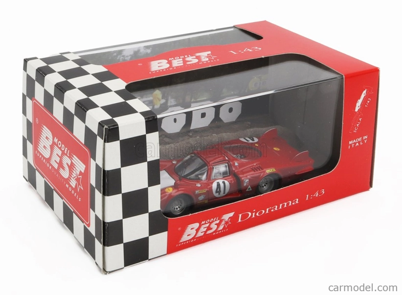 Najlepšie modely Alfa romeo Diorama - 33/2 Long Tail Team Autodelta N 41 24h Le Mans 1968 Nino Vaccarella 1:43 Červená Biela