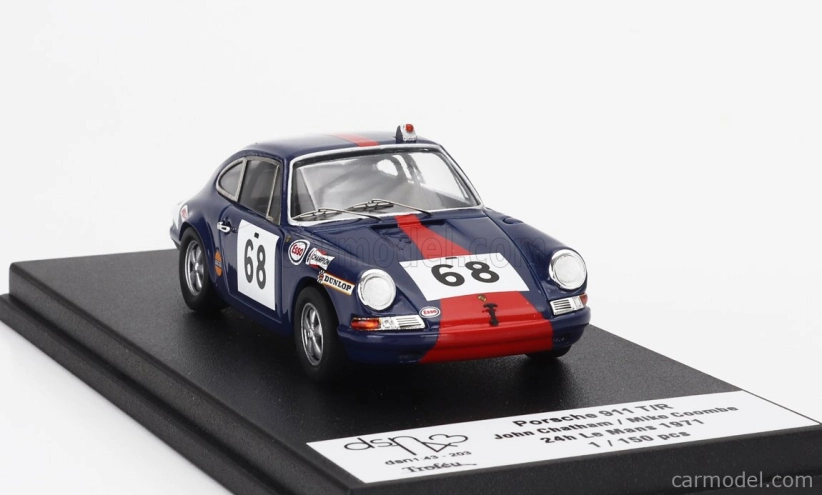 Trofeu Porsche 911t Coupe Team Paul Watson Race Organisation N 68 24h Le Mans 1971 John Chatham - Mike Coombe 1:43 Modrá červená