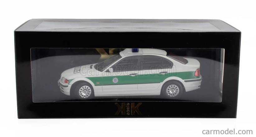 BMW radu 3 (e46) Polizei 1999 v mierke 1:18 bielo-zelená