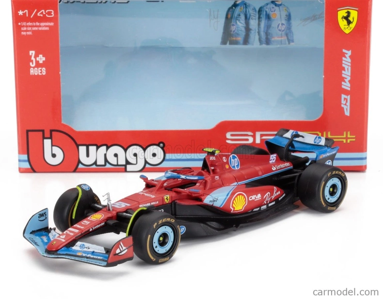 Bburago Ferrari F1 Sf-24 Team Scuderia Ferrari N 55 5th Miami Gp 2024 Carlos Sainz 1:43 červená čierna svetlomodrá
