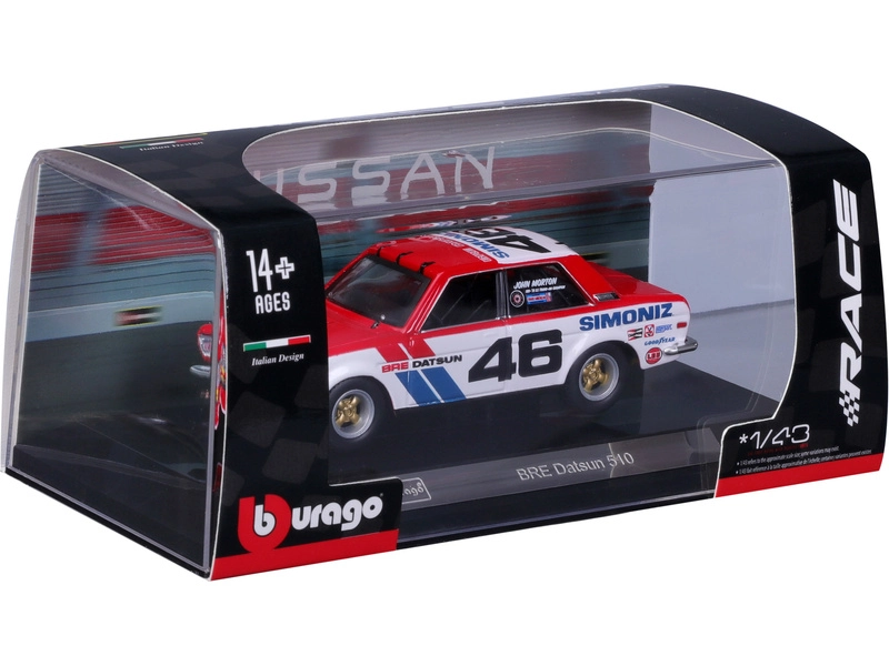 Bburago Datsun 510 Bre N 46 Racing 1972 1:43 Bílá Modrá Červená