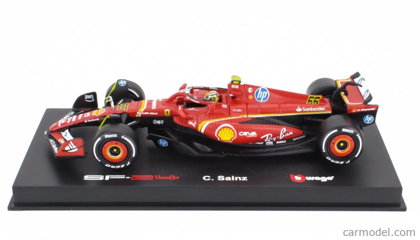 Bburago Ferrari F1 Sf-24 Team Scuderia Ferrari N 55 4th Italy Monza Gp 2024 Carlos Sainz – With Pilot And Showcase 1:43 červená biela čierna
