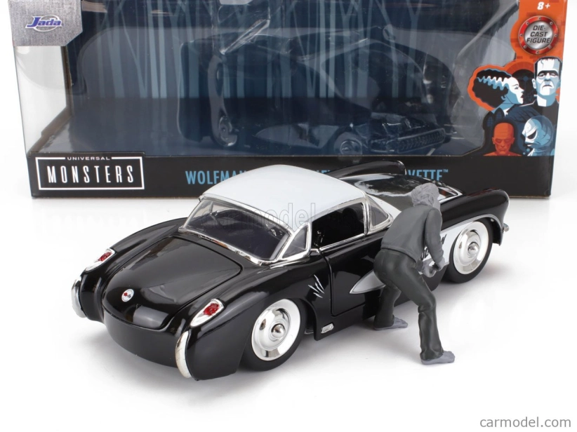 Jada Chevrolet Corvette s postavičkou Wolfmana 1957 1:24 čierna biela