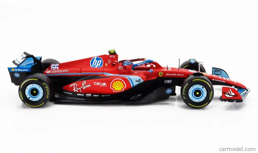 Bburago Ferrari F1  Sf-24 Team Scuderia Ferrari N 55 5th Miami Gp 2024 Carlos Sainz 1:18 Červená Černá Světle Modrá