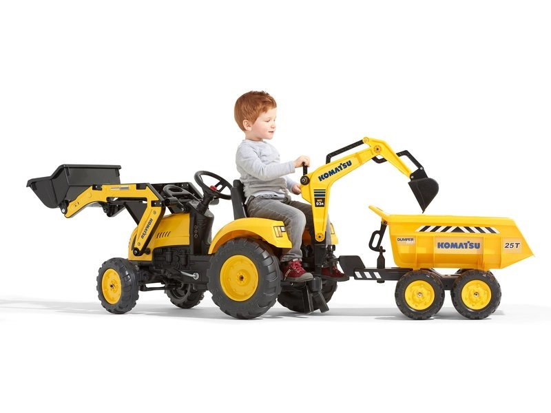 FALK – Šliapací traktor Komatsu s bagrom a maxi vlečkou