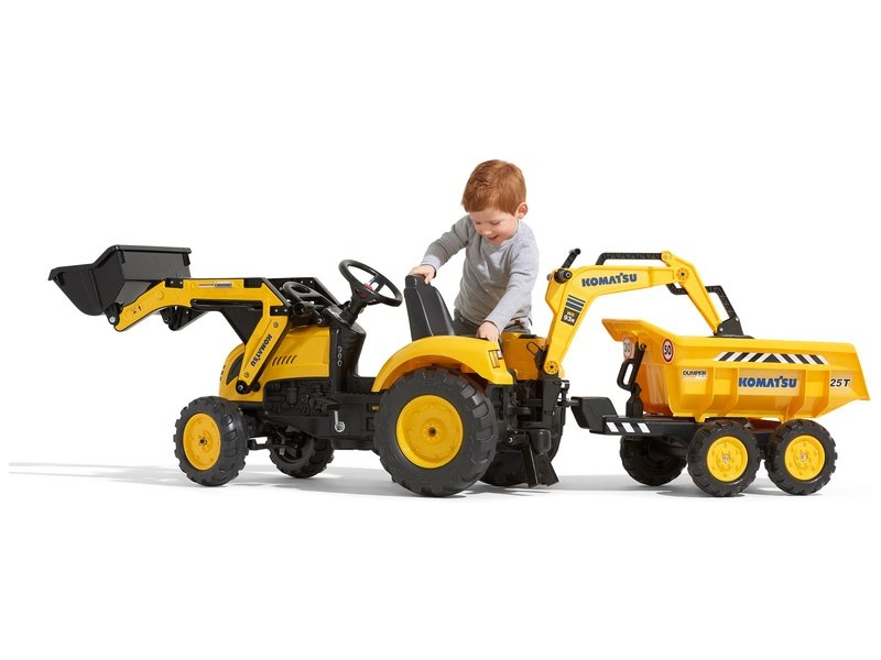 FALK – Šliapací traktor Komatsu s bagrom a maxi vlečkou
