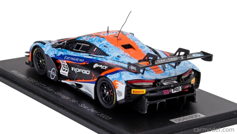 Spark-model Mclaren 720s Gt3 Evo Team Garage59 N 159 24h Spa 2023 M.kirchhofer - B.goethe - N.kjaergaard 1:43 Light Blue Orange