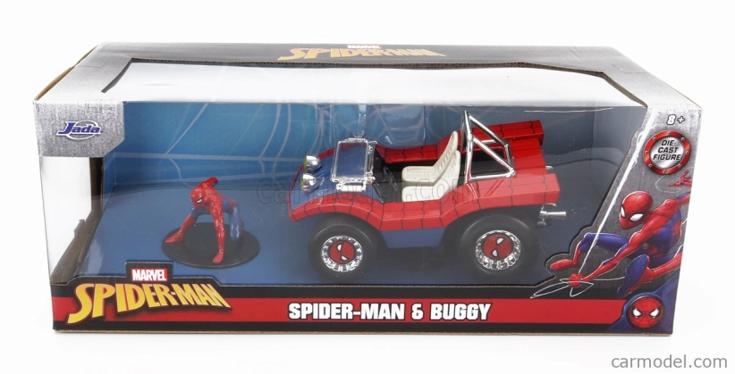 Jada Mayers manx Buggy With Spiderman Figure Marvel 1964 1:24 Modrá Červená