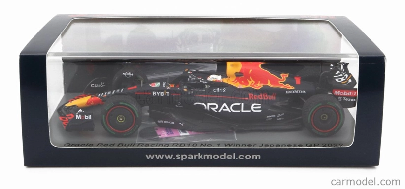 Spark-model Red bull F1  Rb18 Team Oracle Red Bull Racing N 1 Winner Japan Gp With Pit Board World Champion 2022 Max Verstappen 1:43 Matná Modrá Žlutá Červená