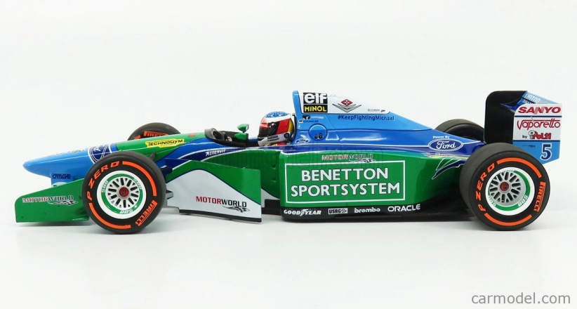 Minichamps Benetton F1 B194 Ford Mild Seven (auto Michaela Schumachera 1994 majstra sveta) Demonštračná jazda Gp Belgium Spa 2017 Mick Schumacher 1:18 Modrozelená