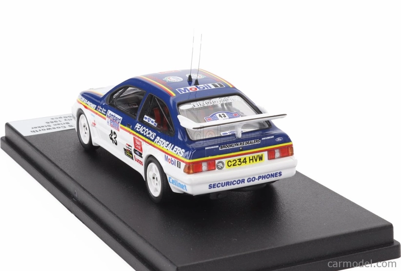 Trofeu Ford england Sierra Rs Cosworth N 43 Rally Rac Lombard 1986 Chris Mellors - Brian Staker 1:43 Modrá Bílá