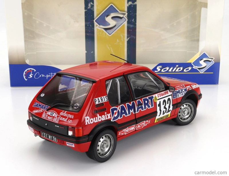 Solido Peugeot 205 1.6 Gti N 132 Rally Montecarlo 1986 Francois Delecour - Anne Chantal Pauwels 1:18 Červená