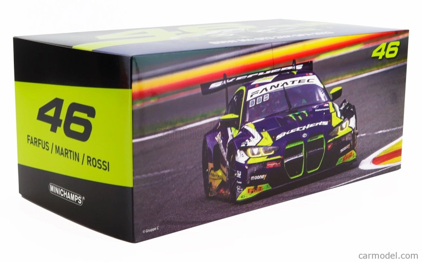 Minichamps BMW 4-series M4 Gt3 Team Wrt N 46 6th 24h Spa 2023 Valentino Rossi - Augusto Farfus - Maxime Martin 1:18 Fialová Žlutá Černá