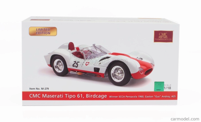 Cmc Maserati Tipo 61 2.9l S4 Spider Birdcage N 25 Winner Pensacola Florida Scca 1960 Gaston Andrey 1:18 Bílá Červená