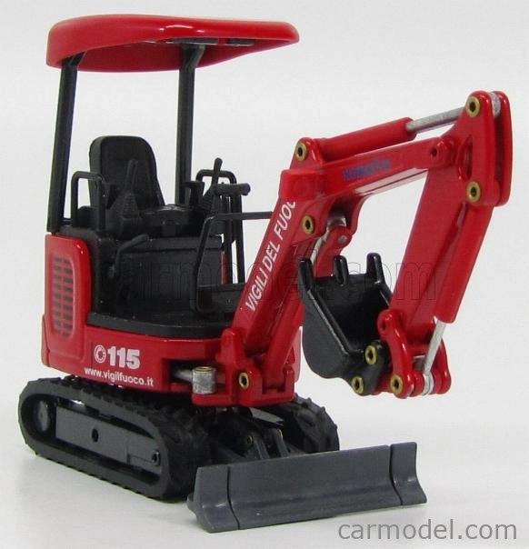 Oldcars Komatsu Pc18 - Ruspa Cingolata Vigili Del Fuoco - Hasičské auto 1:32 červené čierne