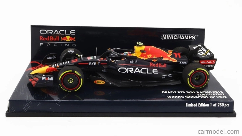 Minichamps Red bull F1 Rb18 Team Oracle Red Bull Racing N 11 Winner Singapore Gp 2022 Sergio Perez 1:43 Matná modrá žltá červená