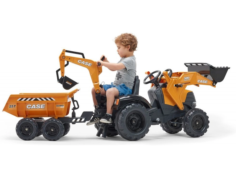 FALK – Šliapací traktor Case IH Beckhoe s nakladačom, rýpadlom a vlečkou