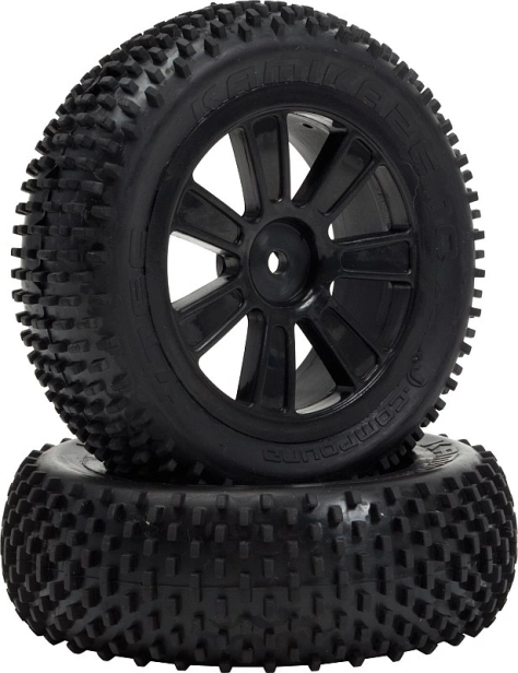 VTEC Kamikaze 4WD predné, nalepené gumy na čiernych diskoch - 1/10 Buggy J-zmes