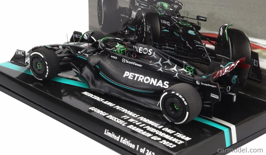 Minichamps Mercedes gp F1 W14 Team Mercedes-amg Petronas Formula One N 63 7th Bahrain Gp 2023 George Russel 1:43 Matt Black