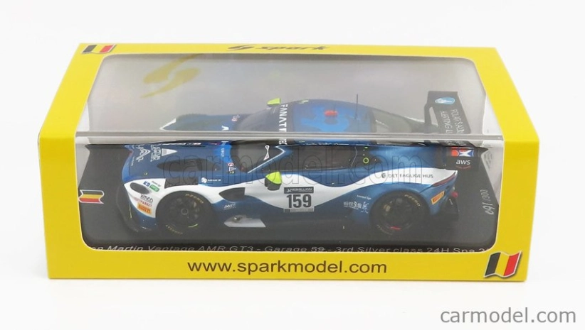 Spark-model Aston martin Vantage Amr Gt3 Team Garge 59 N 159 3rd Silver Class 24h Spa 2021 T.tujula - A.macdowall - N.kjaergaard 1:43 Modrá Bílá