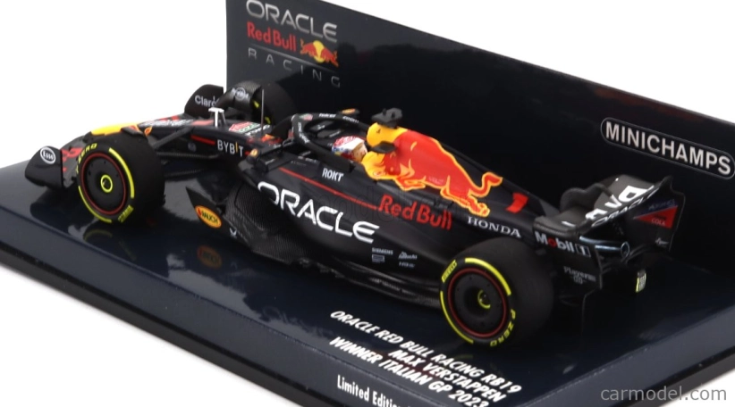 Minichamps Red bull F1 Rb19 Team Oracle Red Bull Racing N 1 Víťaz majstrovstiev sveta Monza Italy Gp 2023 Max Verstappen 1:43 Matt Blue