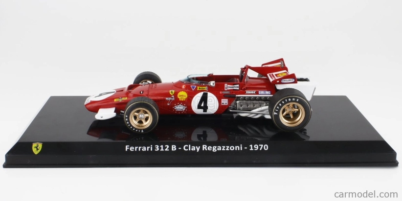 Edicola Ferrari F1 312b N 4 Sezóna 1970 Clay Regazzoni - Con Vetrina - S vitrínou 1:24 červená biela